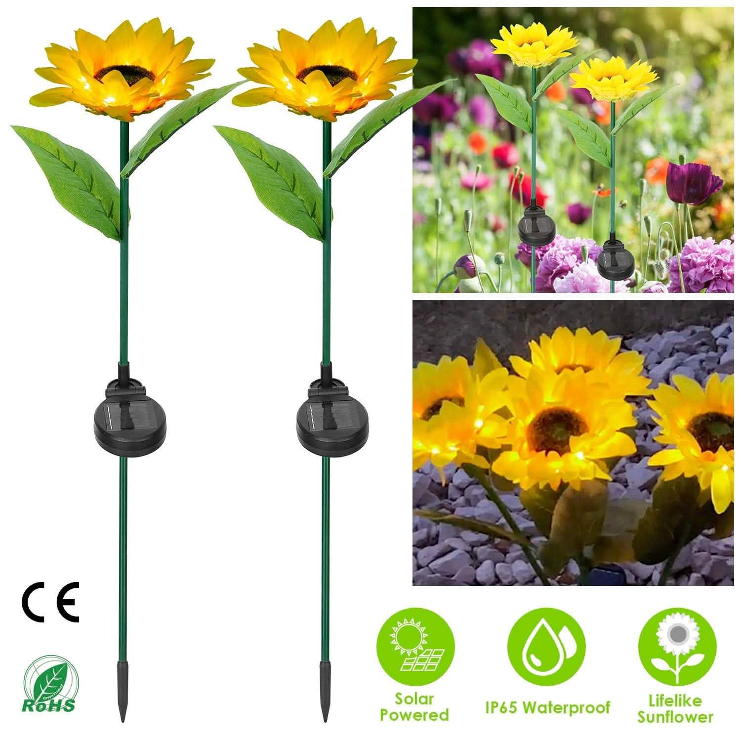 2-Pack: Solar Powered Sunflower Lights LED Decorative Stake Lamp DailySale