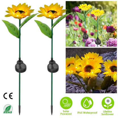 2-Pack: Solar Powered Sunflower Lights LED Decorative Stake Lamp DailySale