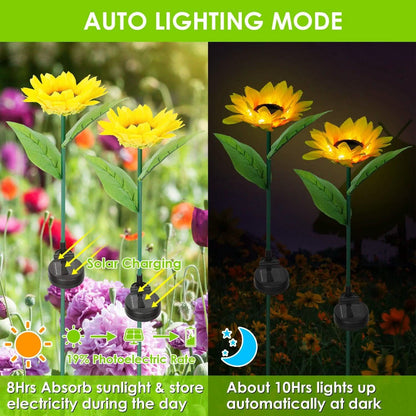 2-Pack: Solar Powered Sunflower Lights LED Decorative Stake Lamp DailySale