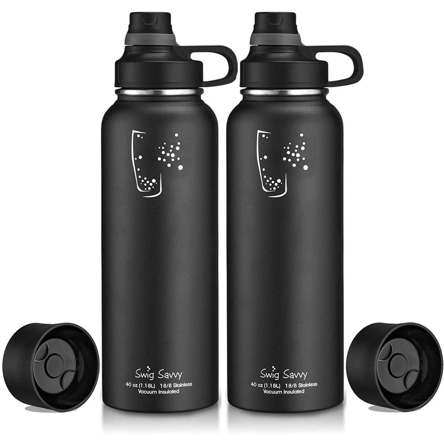 2-Pack: Stainless Steel Wide Mouth Insulated Water Bottle with Interchangeable Caps DailySale