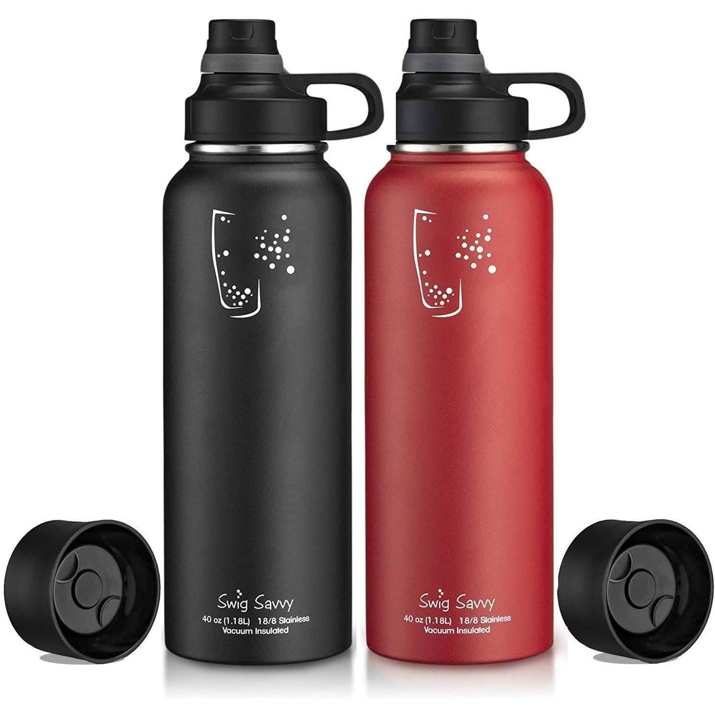 2-Pack: Stainless Steel Wide Mouth Insulated Water Bottle with Interchangeable Caps DailySale