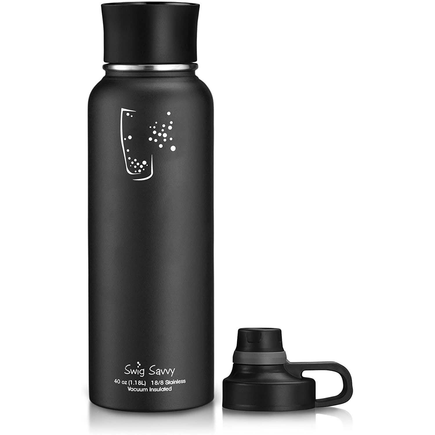 2-Pack: Stainless Steel Wide Mouth Insulated Water Bottle with Interchangeable Caps DailySale
