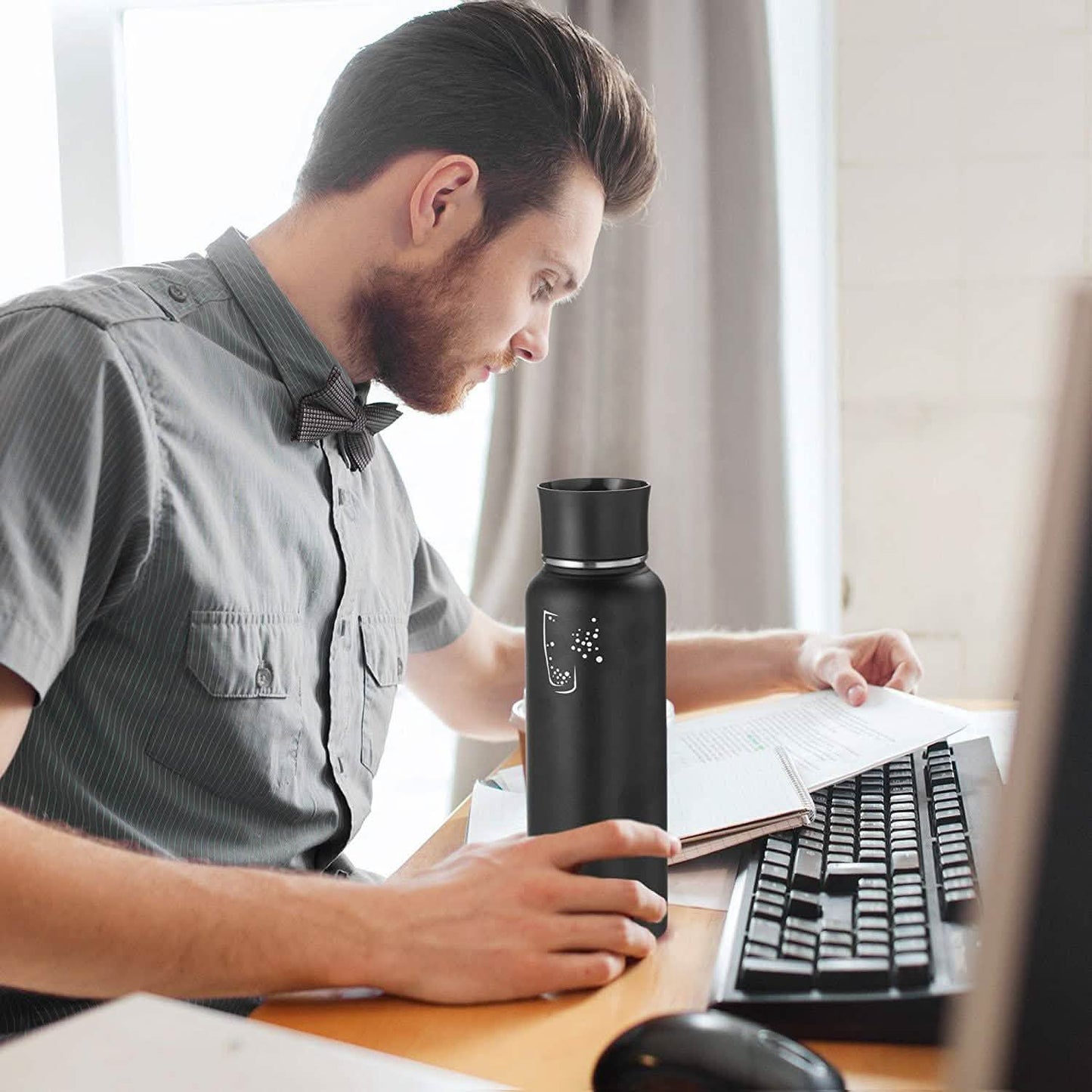 2-Pack: Stainless Steel Wide Mouth Insulated Water Bottle with Interchangeable Caps DailySale