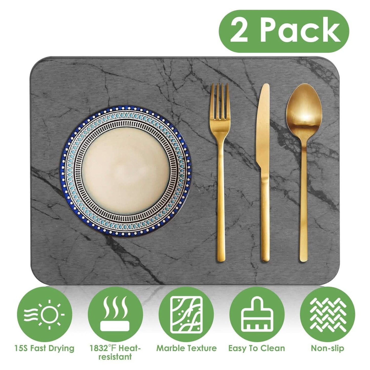 2-Pack: Stone Dish Drying Mat Silicone Diatomaceous Earth Mat DailySale