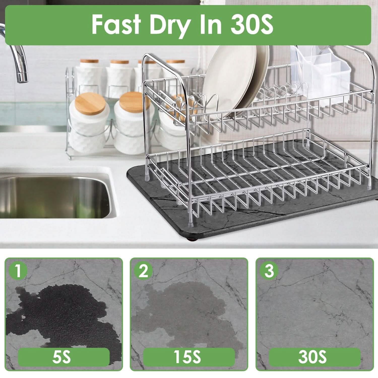 2-Pack: Stone Dish Drying Mat Silicone Diatomaceous Earth Mat DailySale