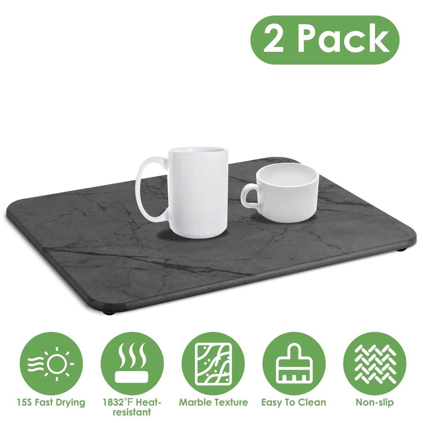 2-Pack: Stone Dish Drying Mat Silicone Diatomaceous Earth Mat DailySale