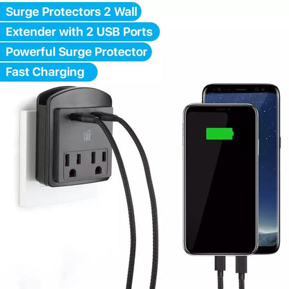 2-Pack: Surge Protector 2 Wall Outlets and 2 USB Ports DailySale