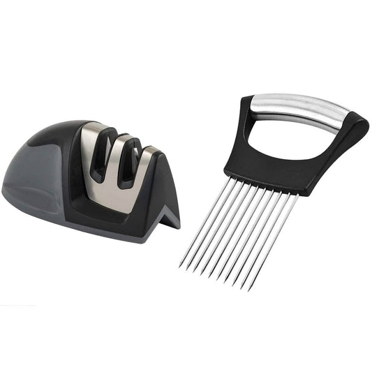 2-Pack: Ultra Sharp Knife Sharpener and Stainless Steel Vegetable and Meat Slicer Holder DailySale
