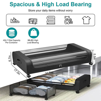 Under-Bed Storage Drawer with Wheels Multipurpose with Clear Window & Label DailySale