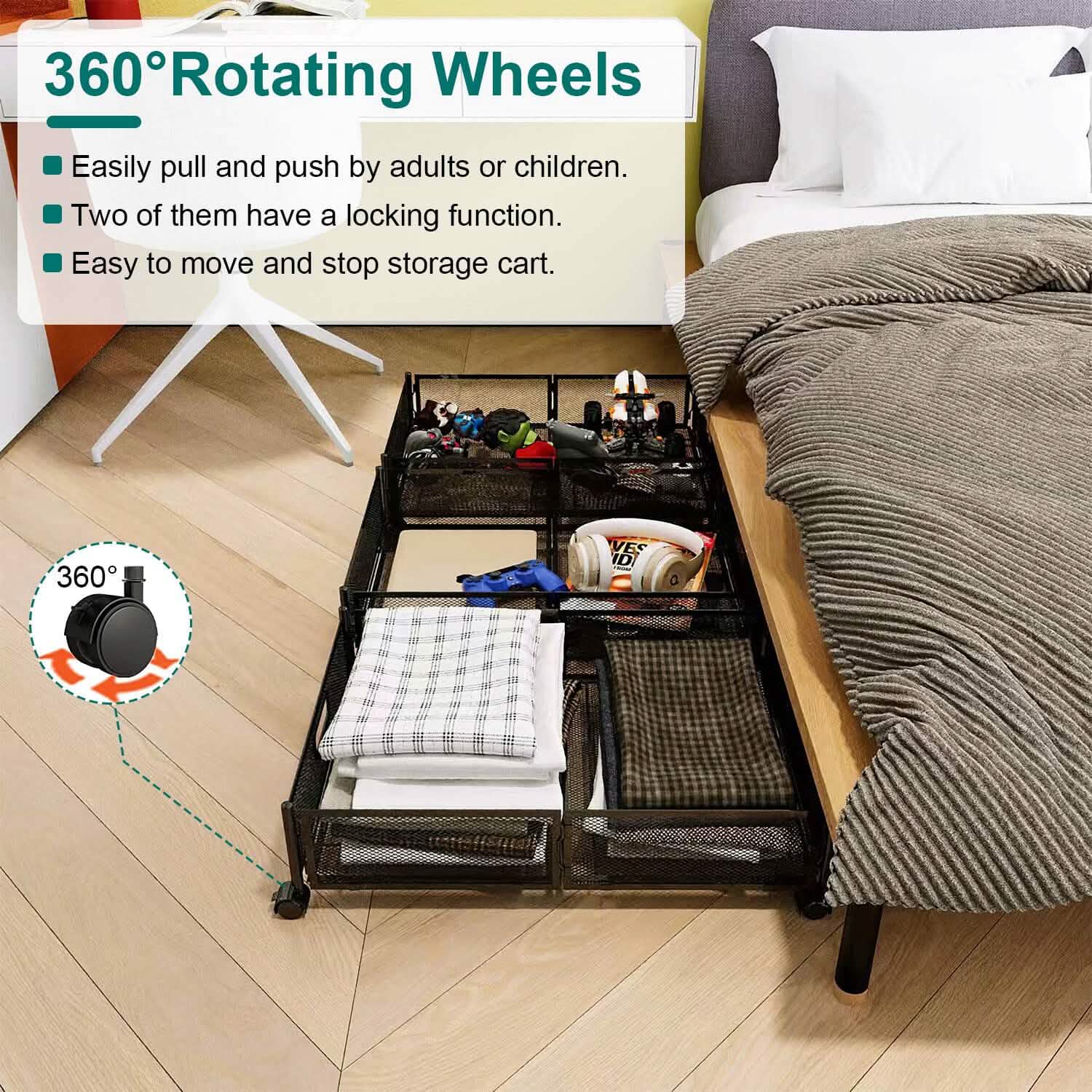 2-Pack: Under Bed Storage Container Foldable Rolling Storage Bin DailySale
