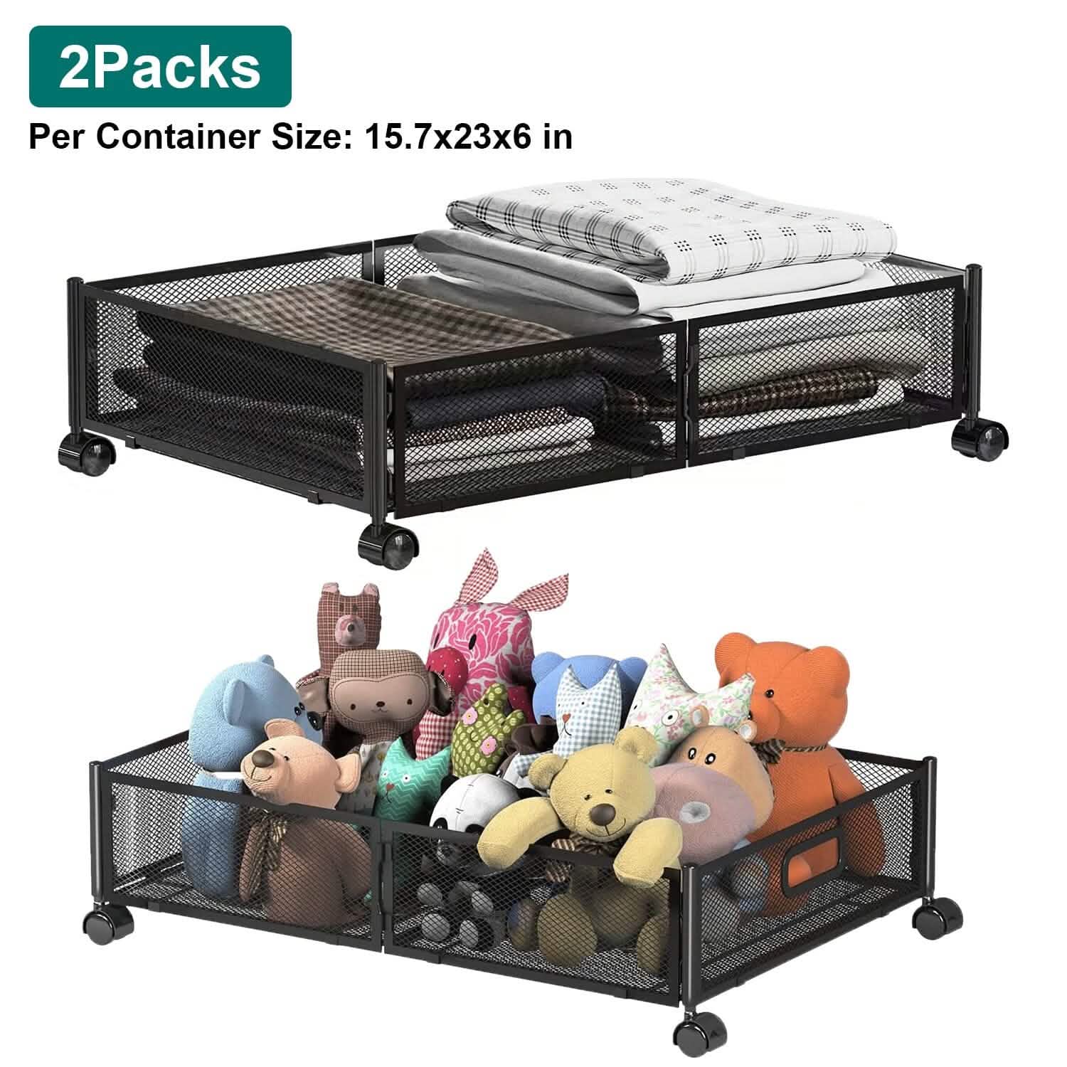 2-Pack: Under Bed Storage Container Foldable Rolling Storage Bin DailySale