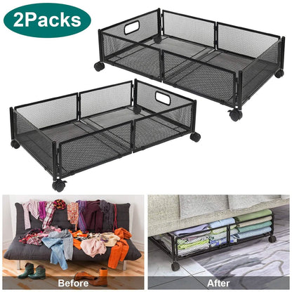 2-Pack: Under Bed Storage Container Foldable Rolling Storage Bin DailySale