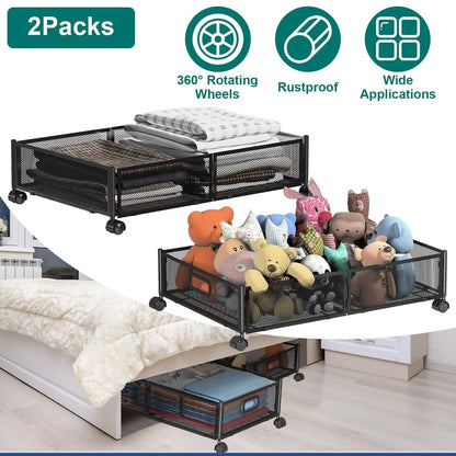 2-Pack: Under Bed Storage Container Foldable Rolling Storage Bin DailySale