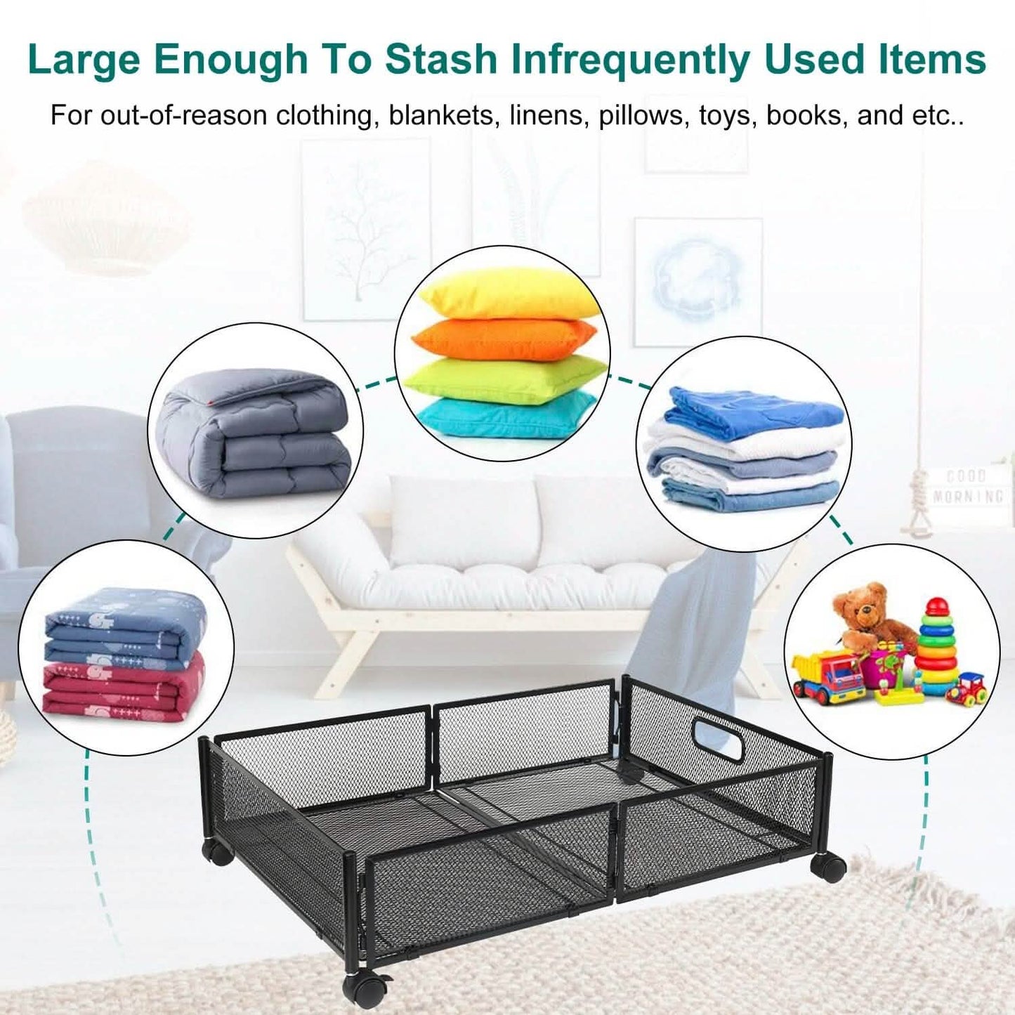 2-Pack: Under Bed Storage Container Foldable Rolling Storage Bin DailySale
