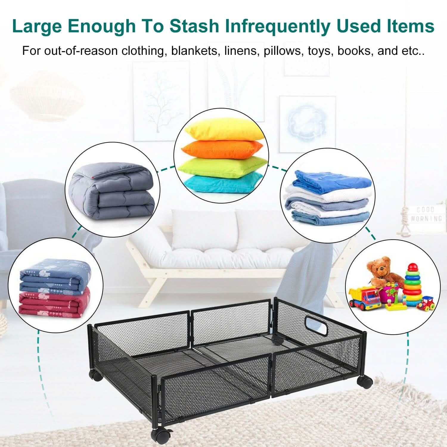 2-Pack: Under Bed Storage Container Foldable Rolling Storage Bin DailySale