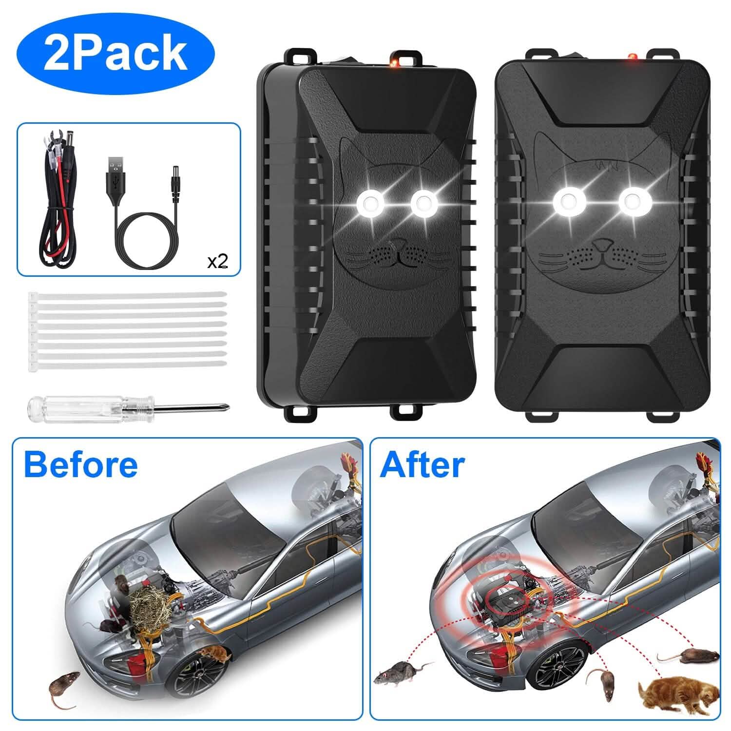 2-Pack: Under Hood Ultrasonic Repellent with 3 Power Supplies DailySale