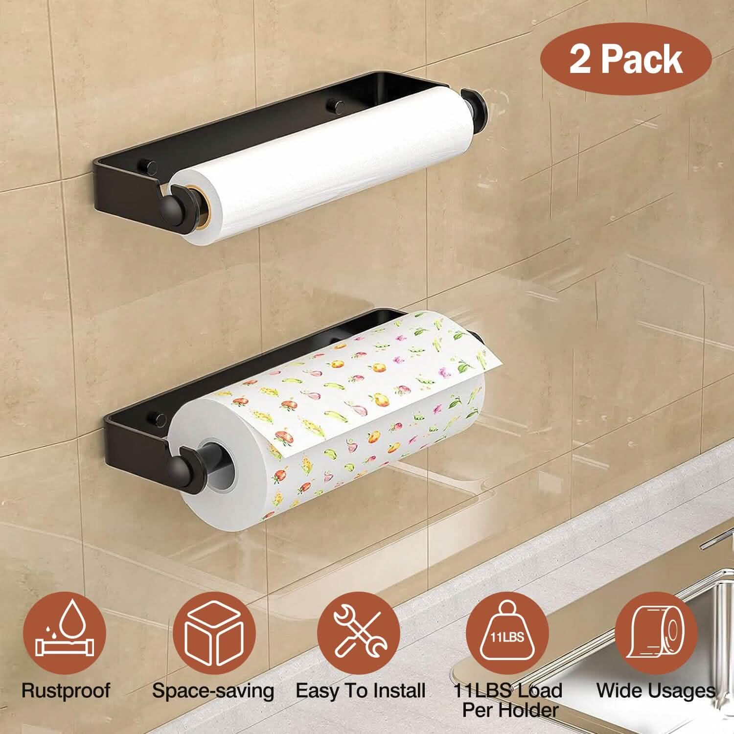 2-Pack: Wall Mounted Paper Towel Holder Under Cabinet DailySale