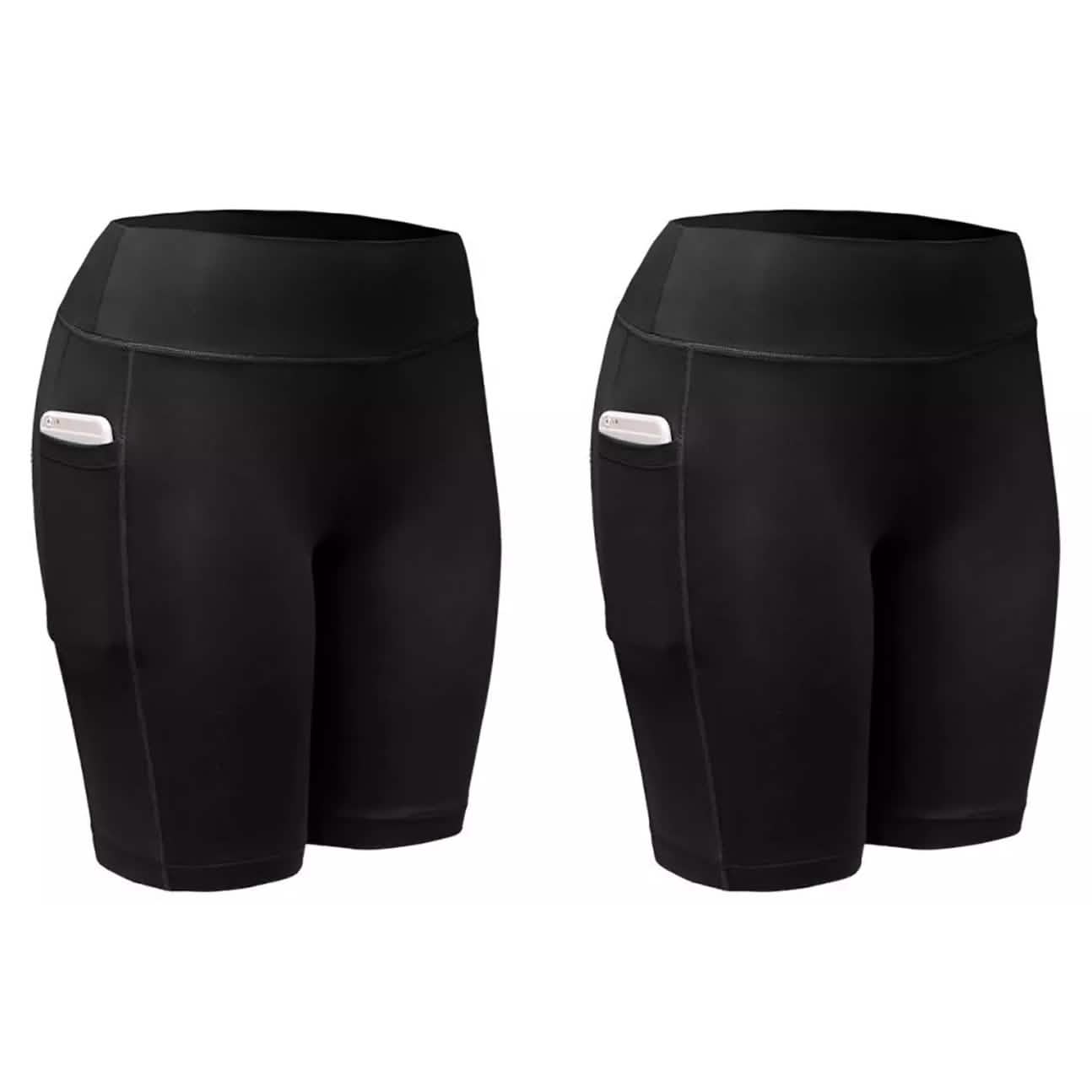 2-Pack: Women High Waist Workout Yoga Side Pocket Compression Cycling Shorts DailySale
