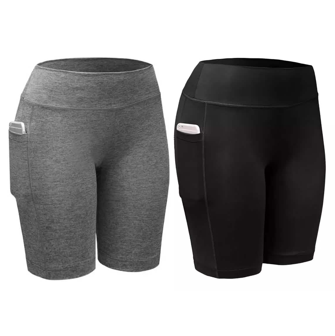 2-Pack: Women High Waist Workout Yoga Side Pocket Compression Cycling Shorts DailySale