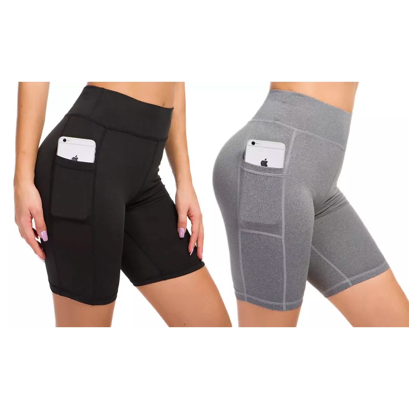2-Pack: Women High Waist Workout Yoga Side Pocket Compression Cycling Shorts DailySale