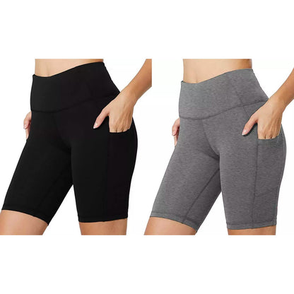 2-Pack: Women High Waist Workout Yoga Side Pocket Compression Cycling Shorts DailySale