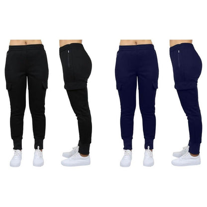 2-Pack: Women's Fleece-Lined Loose-Fit Cargo Joggers DailySale