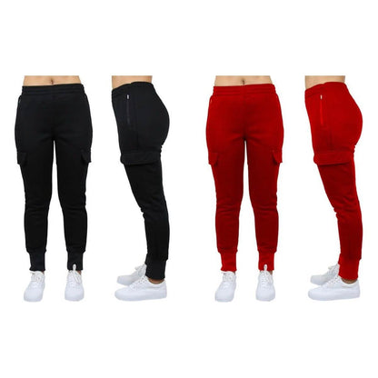 2-Pack: Women's Fleece-Lined Loose-Fit Cargo Joggers DailySale