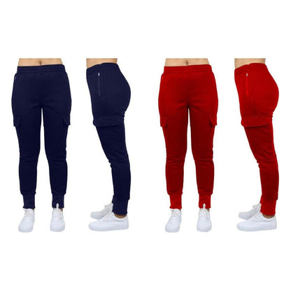 2-Pack: Women's Fleece-Lined Loose-Fit Cargo Joggers DailySale