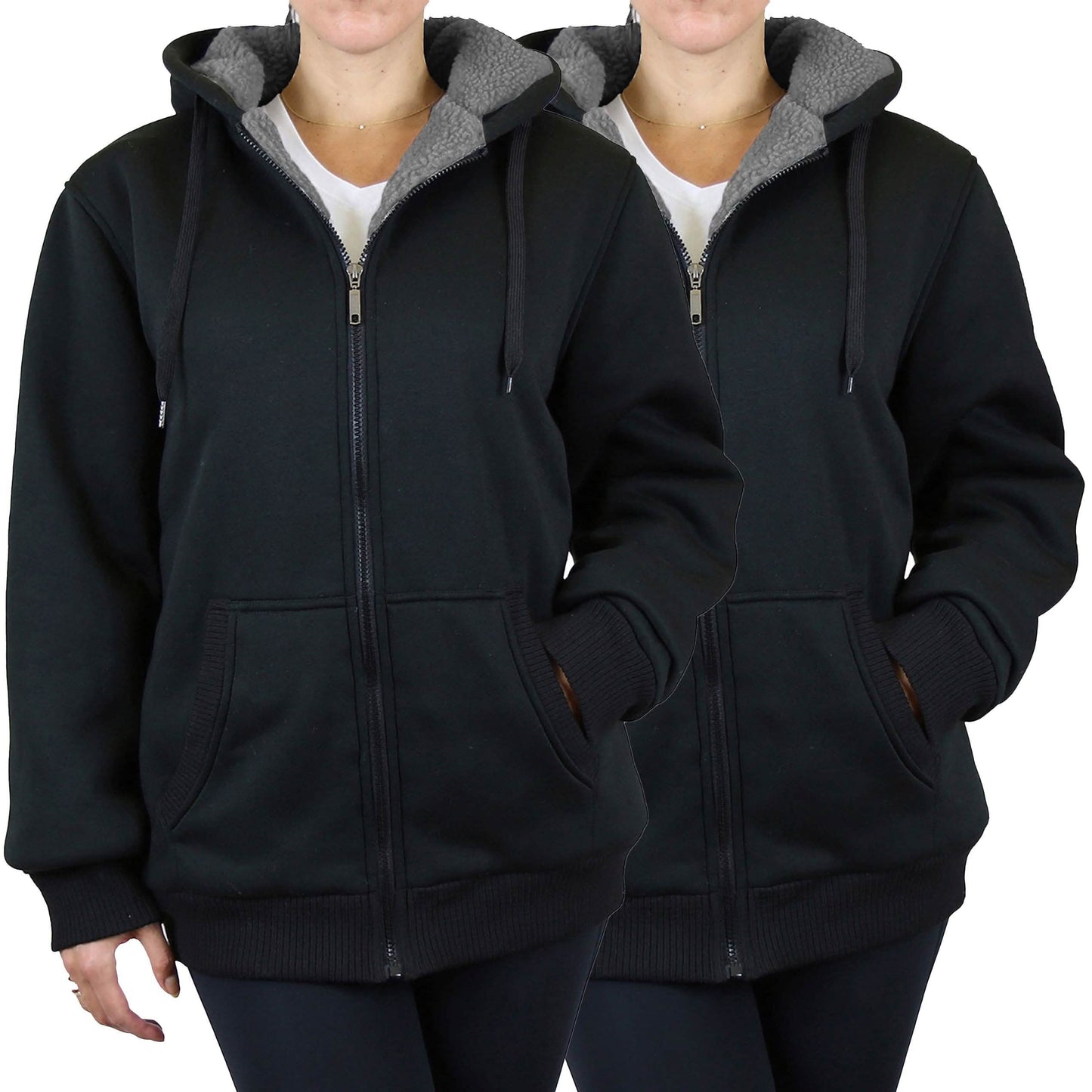 2-Pack: Women's Heavyweight Loose Fitting Sherpa Fleece-Lined Hoodie Sweater DailySale