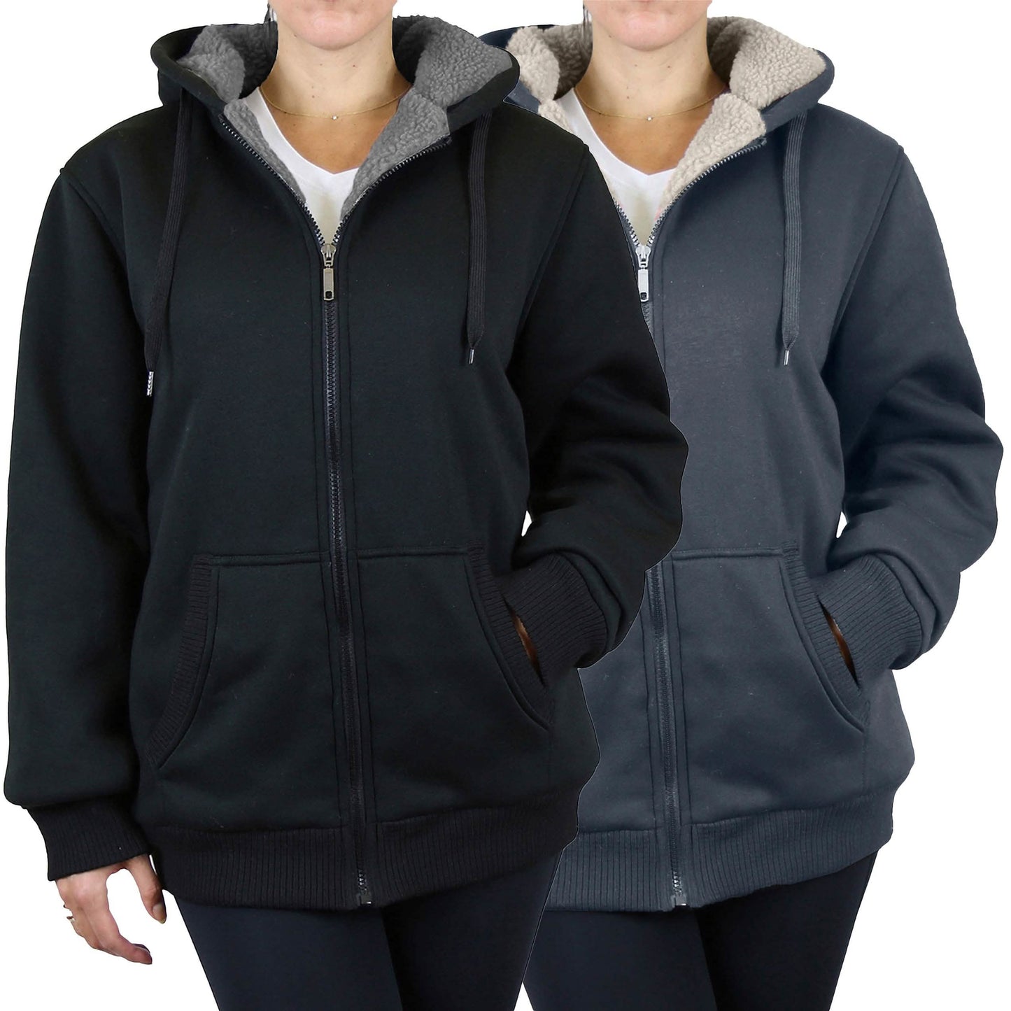 2-Pack: Women's Heavyweight Loose Fitting Sherpa Fleece-Lined Hoodie Sweater DailySale