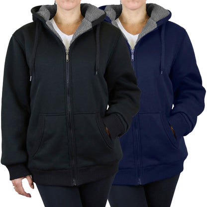 2-Pack: Women's Heavyweight Loose Fitting Sherpa Fleece-Lined Hoodie Sweater DailySale