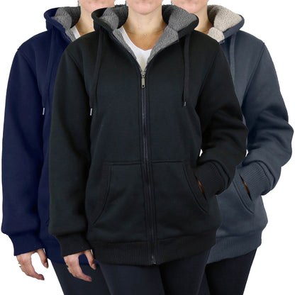 2-Pack: Women's Heavyweight Loose Fitting Sherpa Fleece-Lined Hoodie Sweater DailySale