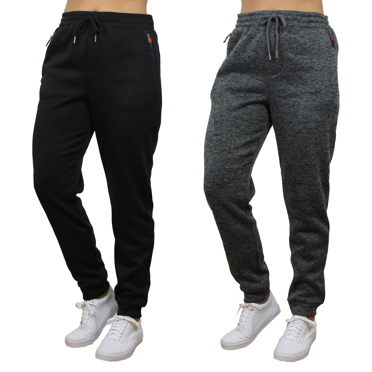 2-Pack Women's Loose-Fit Marled Fleece Jogger Sweatpants With Zipper Pockets DailySale