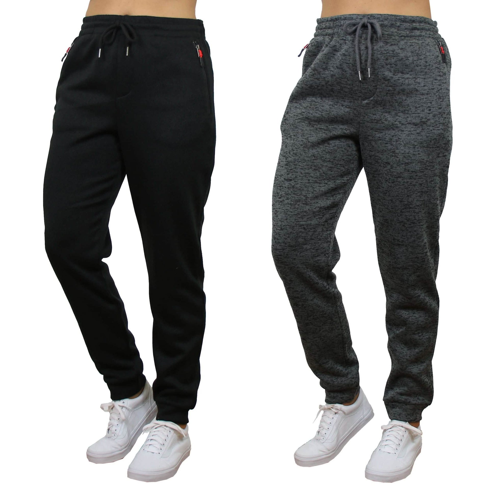 2-Pack Women's Loose-Fit Marled Fleece Jogger Sweatpants With Zipper Pockets DailySale