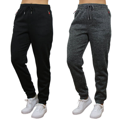 2-Pack Women's Loose-Fit Marled Fleece Jogger Sweatpants With Zipper Pockets DailySale