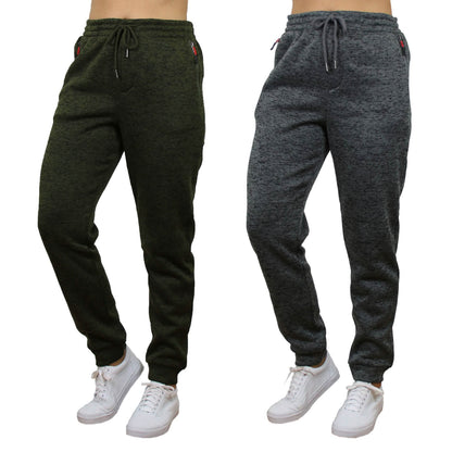 2-Pack Women's Loose-Fit Marled Fleece Jogger Sweatpants With Zipper Pockets DailySale