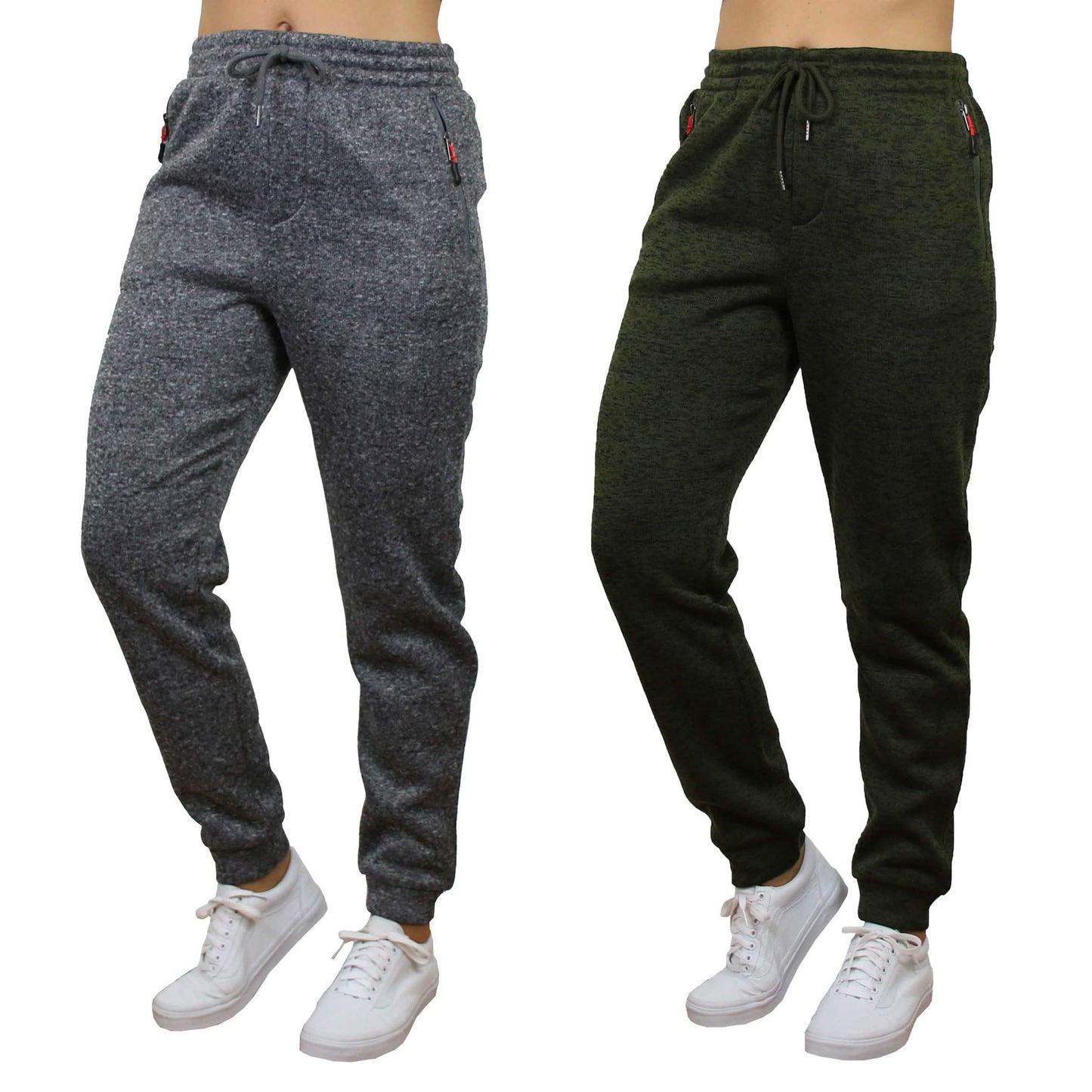 2-Pack Women's Loose-Fit Marled Fleece Jogger Sweatpants With Zipper Pockets DailySale