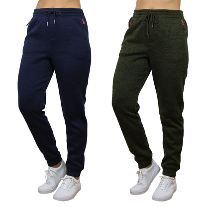 2-Pack Women's Loose-Fit Marled Fleece Jogger Sweatpants With Zipper Pockets DailySale