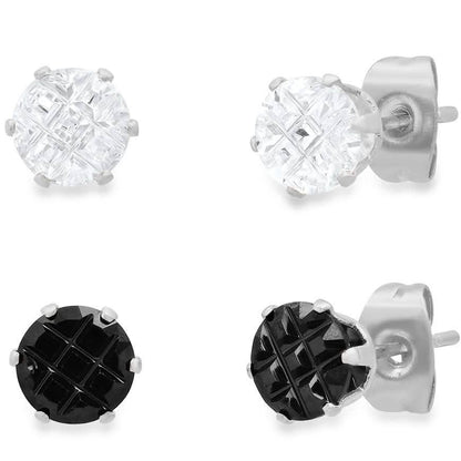 2-Pair: Stainless Steel Cubic Zirconia Diamond Cut Stud Earrings Set DailySale