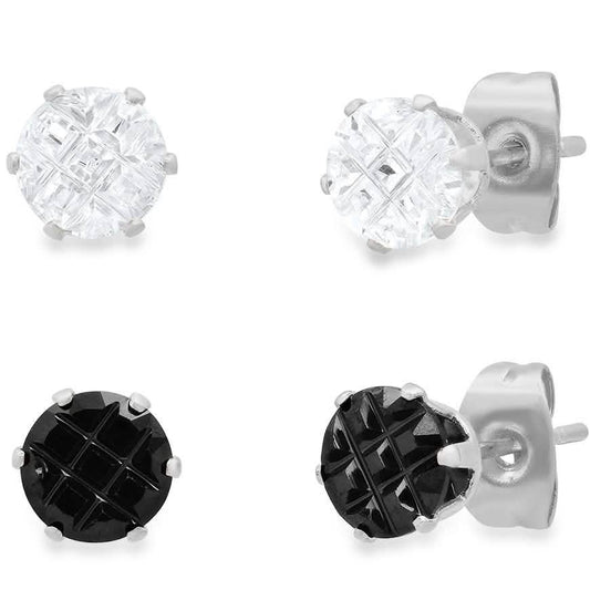 2-Pair: Stainless Steel Cubic Zirconia Diamond Cut Stud Earrings Set DailySale