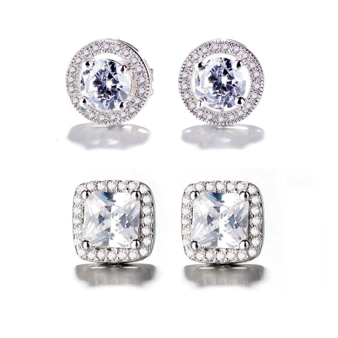 2-Pair: Swarovski Crystal and Sterling Silver Halo Studs DailySale