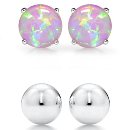 2-Pairs: Pink Opal Stud and Sterling Silver Ball Stud Set DailySale