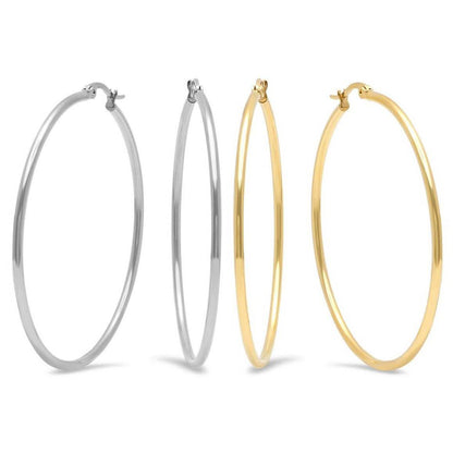 2-Pairs: Stainless Steel 50mm Hoop Earring Set DailySale