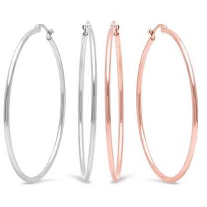 2-Pairs: Stainless Steel 50mm Hoop Earring Set DailySale