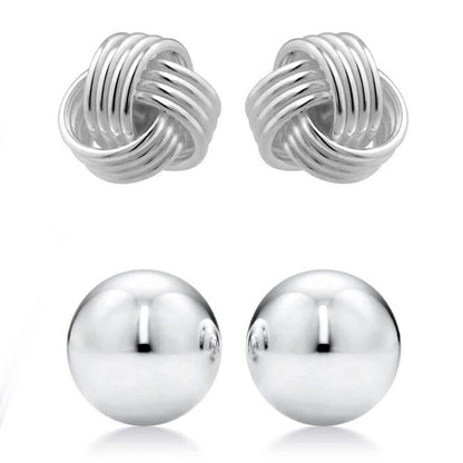 2-Pairs: Sterling Silver Love Knot and Ball Stud Earring Set DailySale