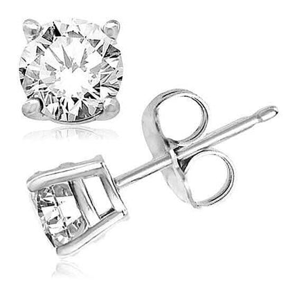 2-Pairs: White Gold High Polish Finish Stud Earrings Cubic Zirconia Round and Princess Cut DailySale