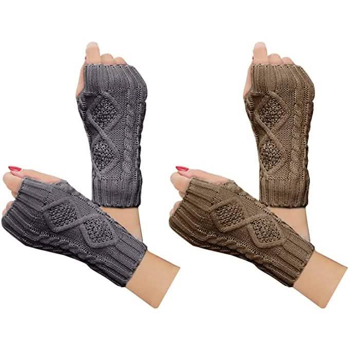 2-Pairs: Women's Winter Warm Knit Fingerless Gloves DailySale