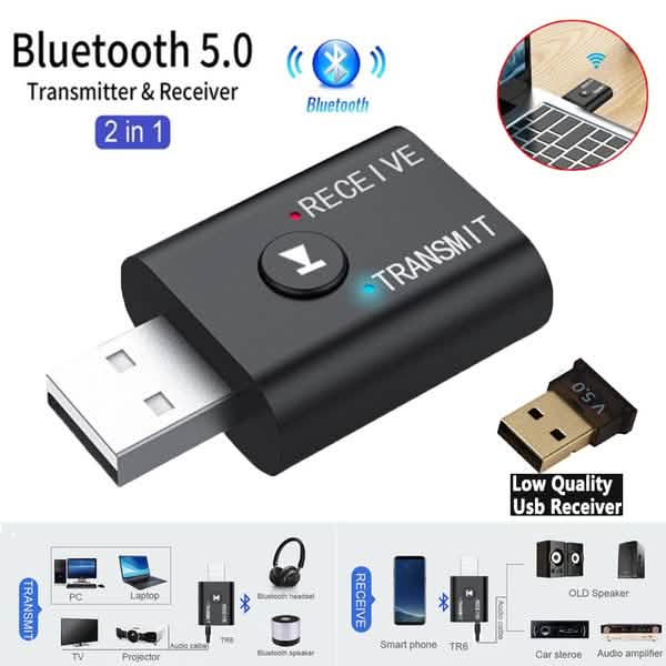 2-Piece: 2-in-1 USB Wireless Bluetooth Adapter 5.0 Transmitter DailySale