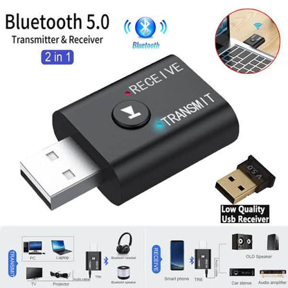 2-Piece: 2-in-1 USB Wireless Bluetooth Adapter 5.0 Transmitter DailySale