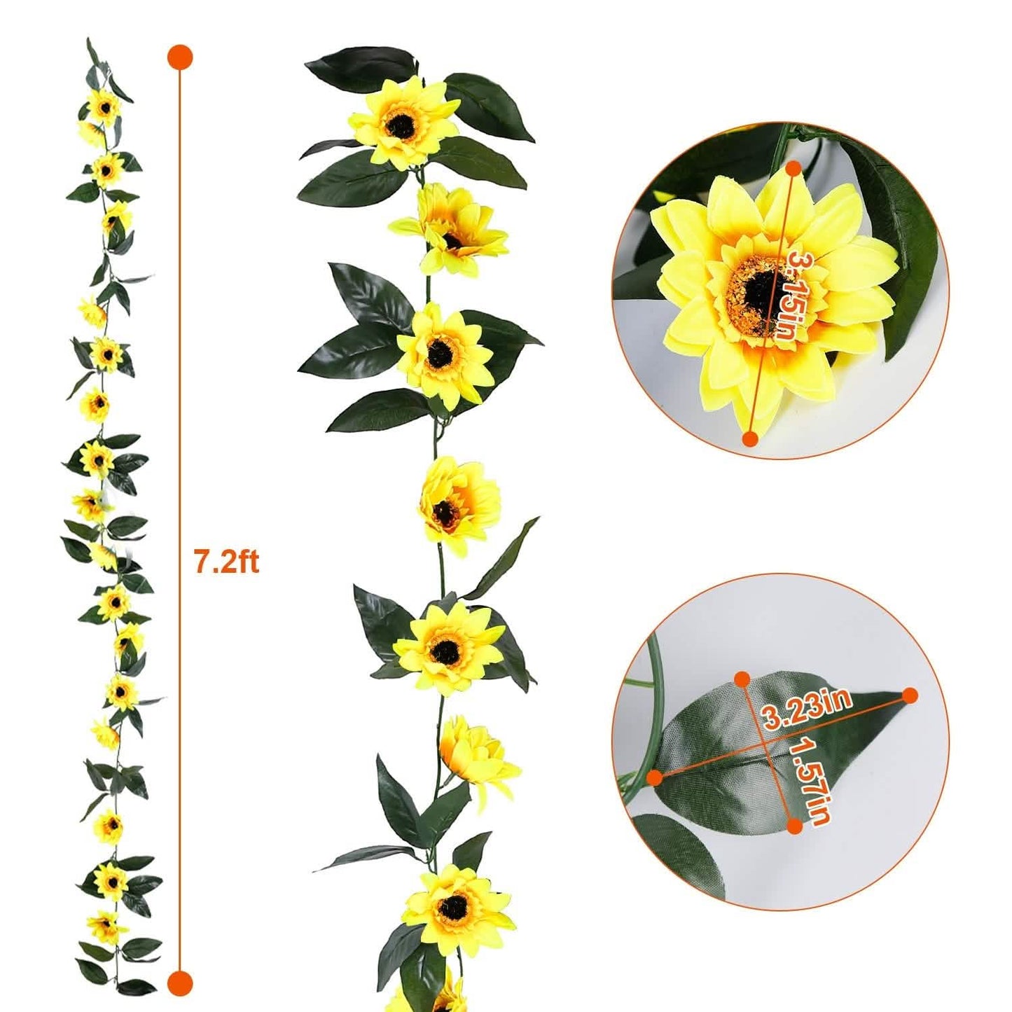 2-Piece: 7.2ft Artificial Silk Sunflower Vines DailySale
